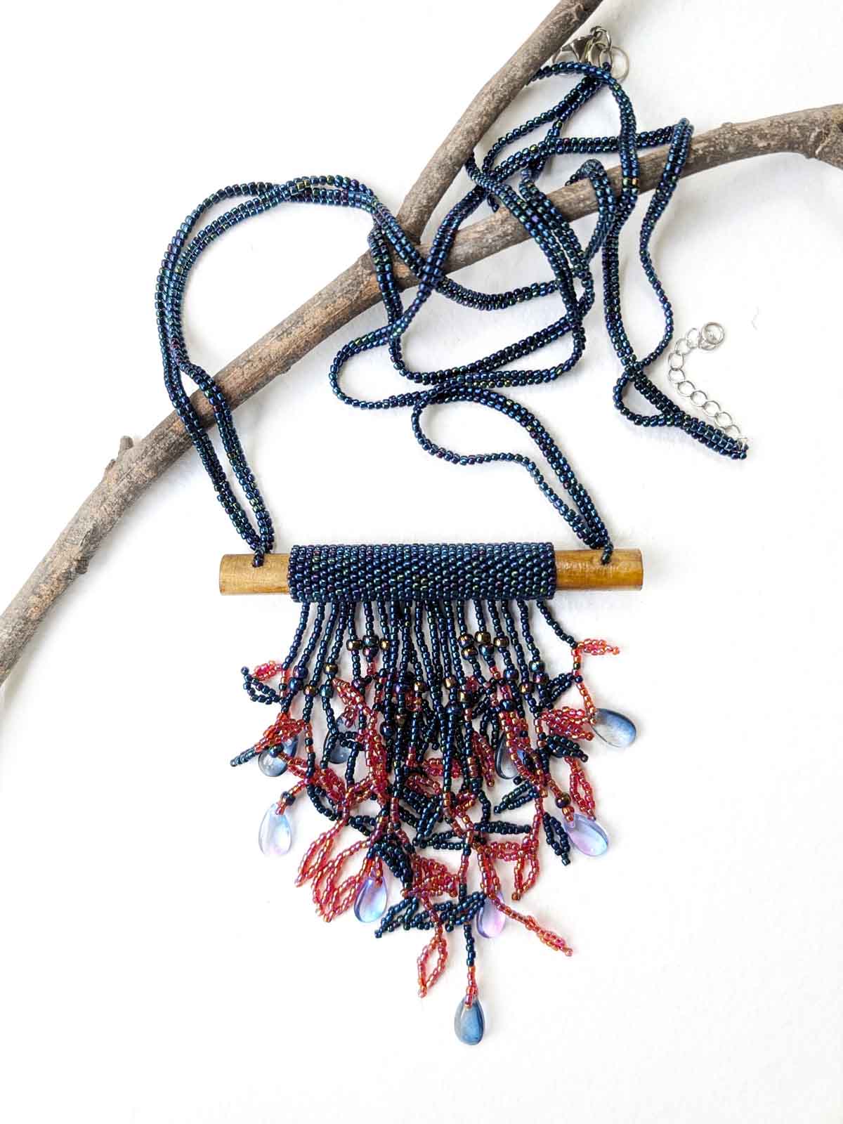 Amaya Handmade Beaded Necklace Blue Pink