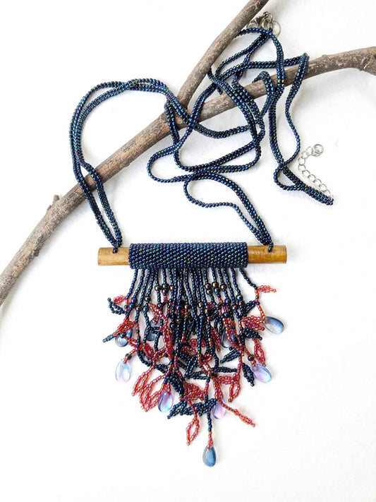 Amaya Handmade Beaded Necklace Blue Pink