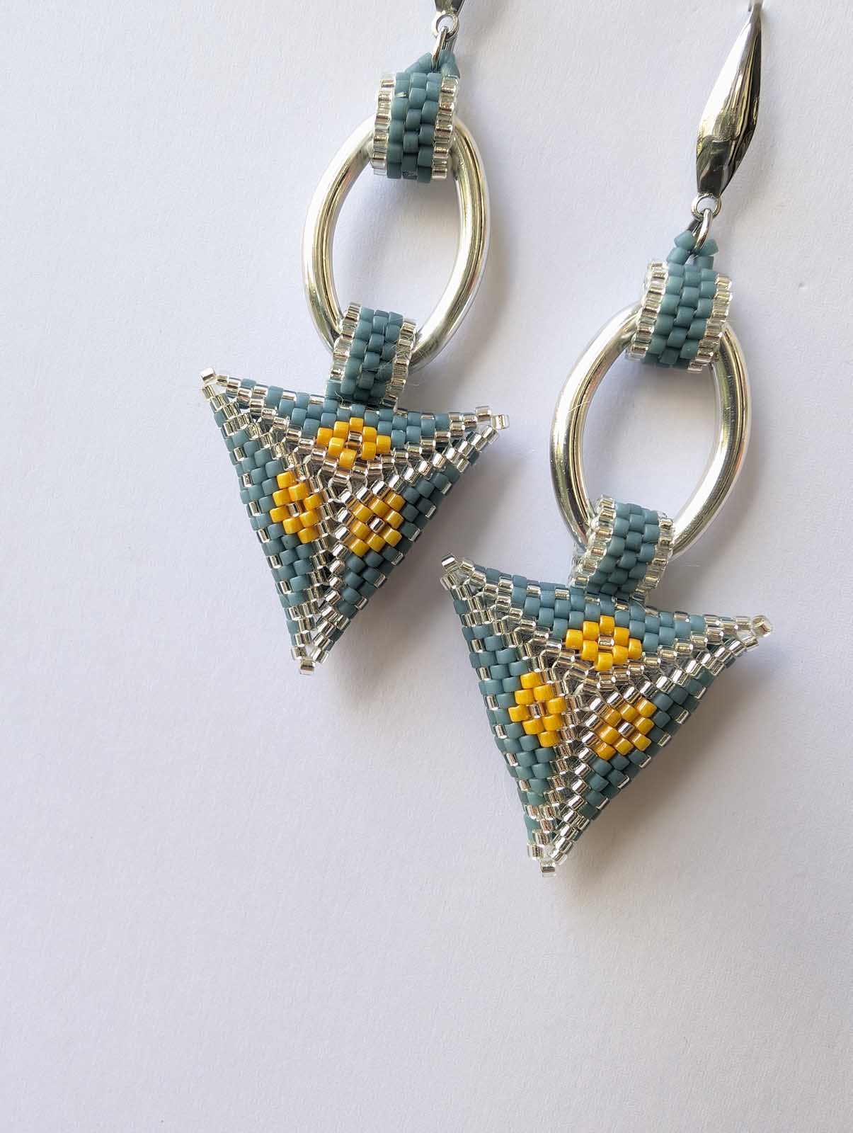 Handmade Beaded Ava Earrings Silver Blue Yellow