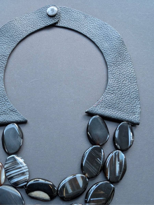 Black Onyx Leather Necklace