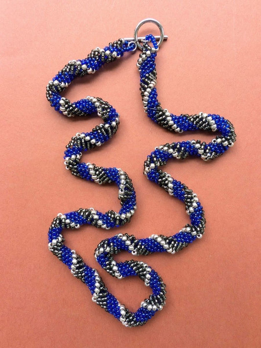 Handmade Beaded Blue Silver Necklace