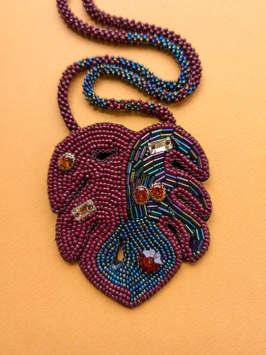 Handmade Beaded Brown Blue Grey Rope Necklace
