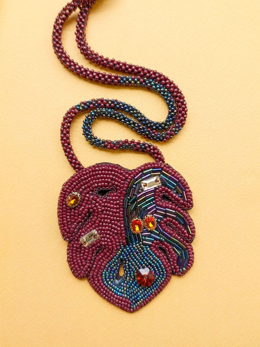 Handmade Beaded Brown Blue Grey Rope Necklace