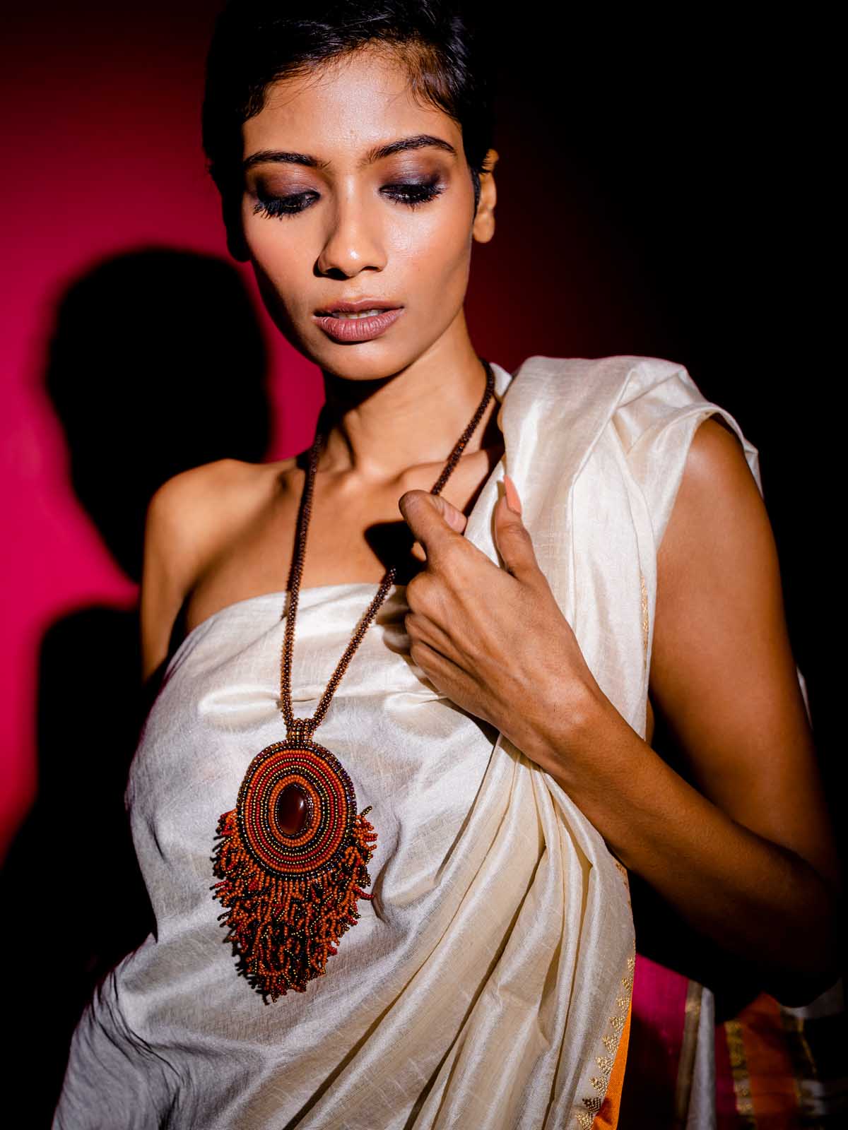 Brown Waterfall Necklace with Earrings