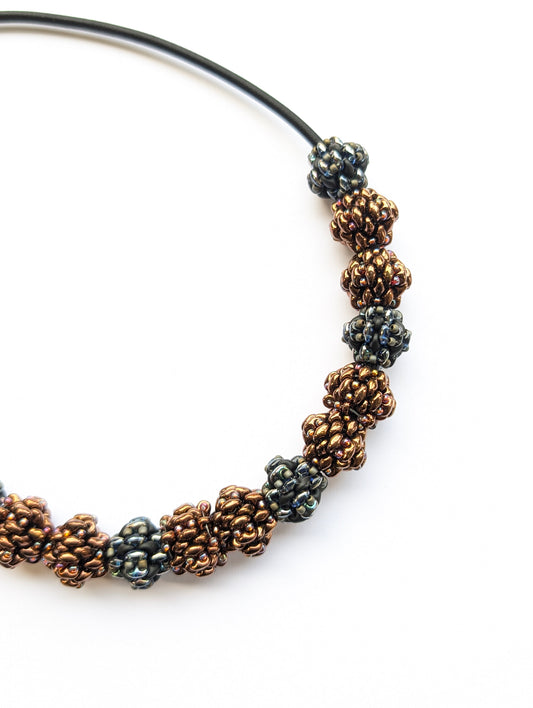 Caremla Handmade Beaded Necklace Black Silver Bronze Gold