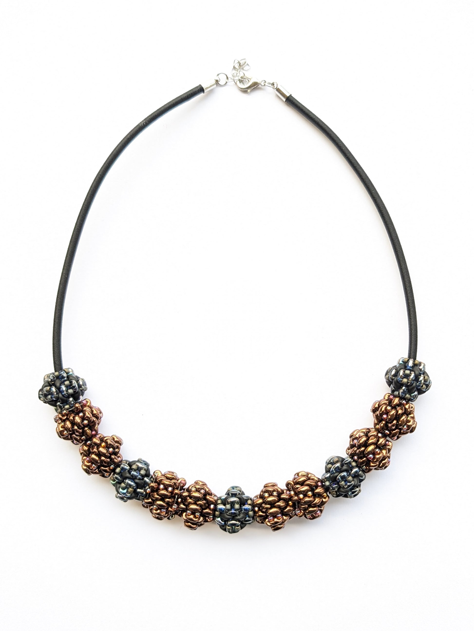Caremla Handmade Beaded Necklace Black Silver Bronze Gold