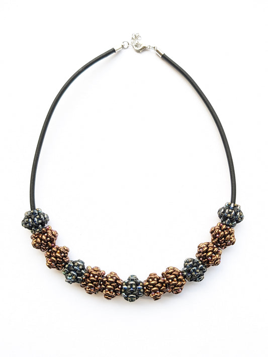 Caremla Handmade Beaded Necklace Black Silver Bronze Gold