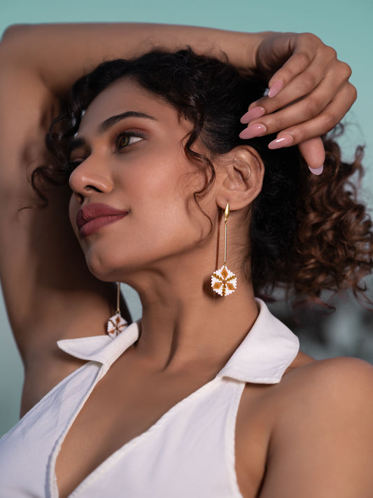 Caylin Handmade Beaded Earrings Weaving Gold Whihte hook Dangler