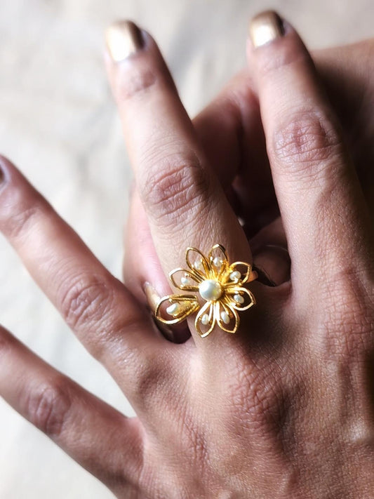 Handcrafted Celestial 92.5 Sterling Silver Ring 22kt Gold Plated