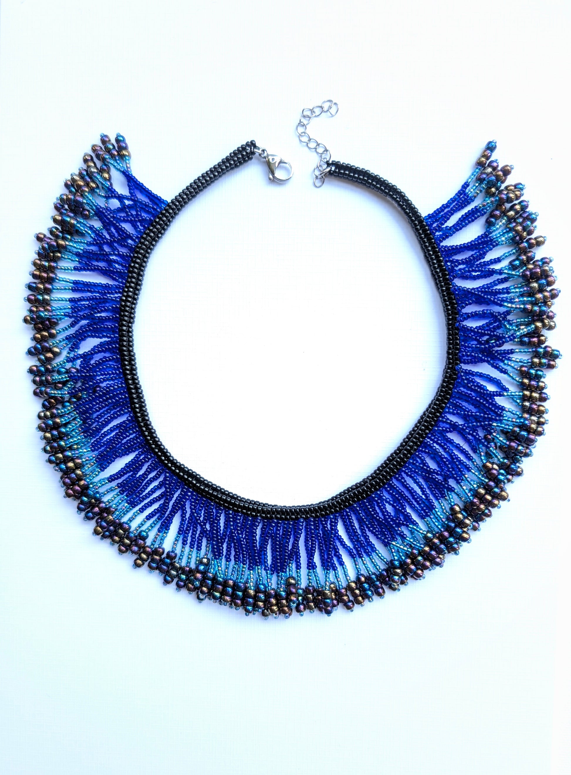 Coral Sapphire Handmade Beaded Necklace Multicolor Blue Black
