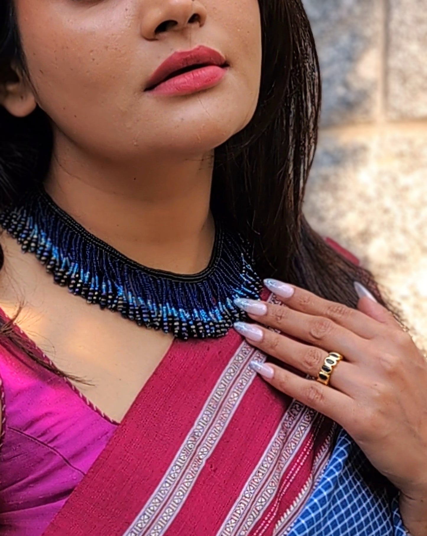 Coral Sapphire Handmade Beaded Necklace Multicolor Blue Black