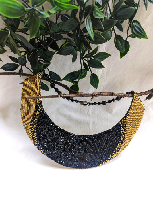 Eliza Handmade Beaded Necklace Agate Stone Black Gold