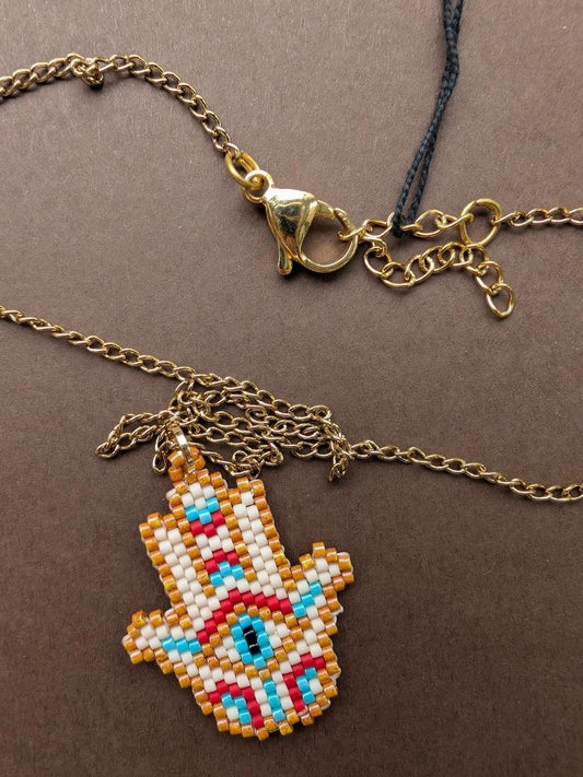 Handmade Beaded Chain Beige Gold Red