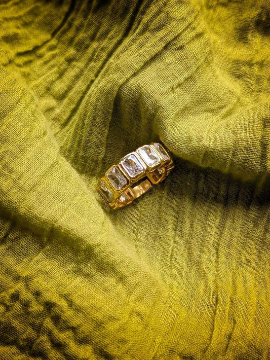 Harper Crystal Adjustable Silver Ring | 18kt Gold Plated Band
