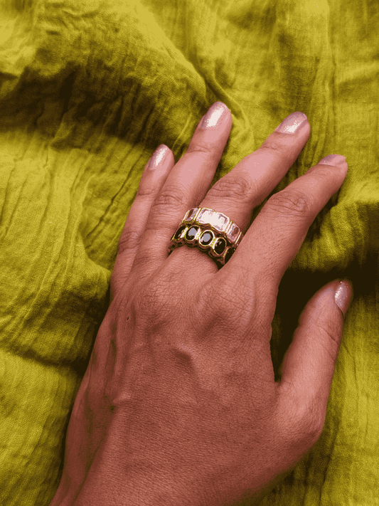 Harper Crystal Adjustable Silver Ring | 18kt Gold Plated Band