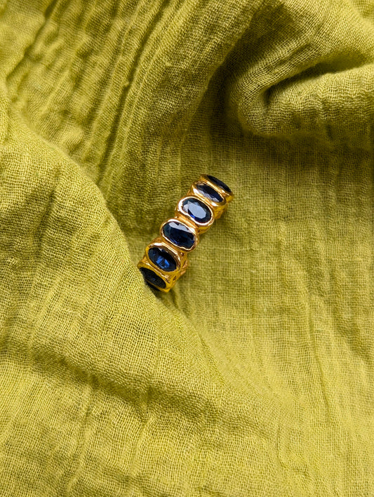 Harper Adjustable 92.5 Silver Ring with Blue Stones | 18kt Gold Plated