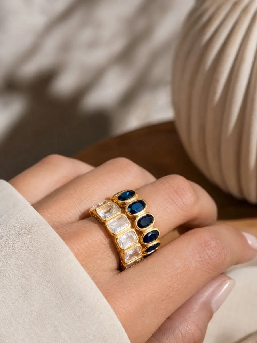 Harper Crystal Adjustable Silver Ring | 18kt Gold Plated Band