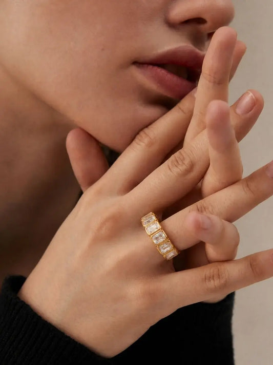 Harper Crystal Adjustable Silver Ring | 18kt Gold Plated Band