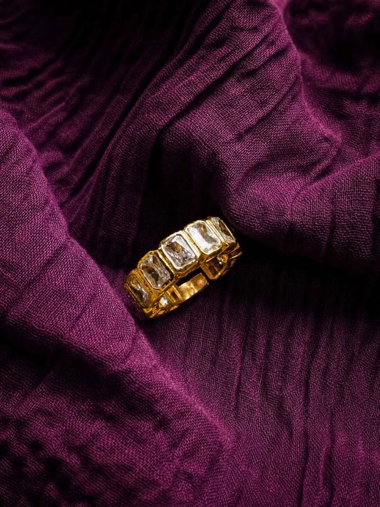 Harper Crystal Adjustable Silver Ring | 18kt Gold Plated Band