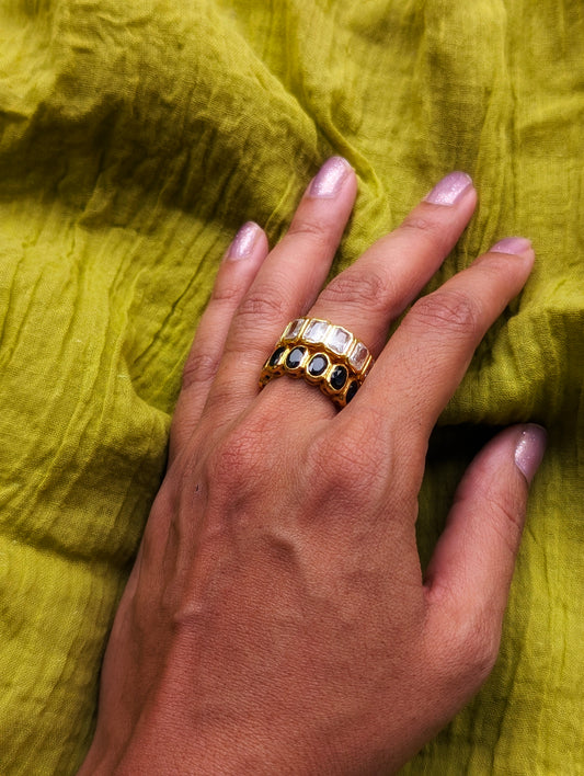 Harper Adjustable 92.5 Silver Ring with Blue Stones | 18kt Gold Plated
