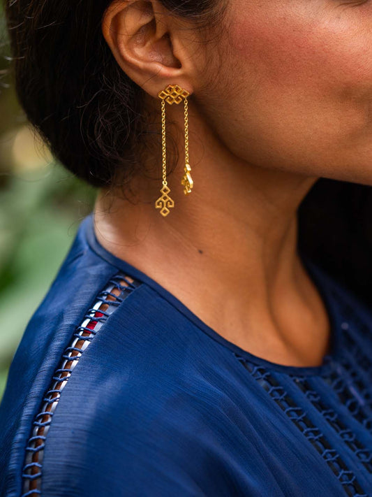 Jharna 92.5 Sterling Silver Earrings 22kt Gold Plated Stud Dangler