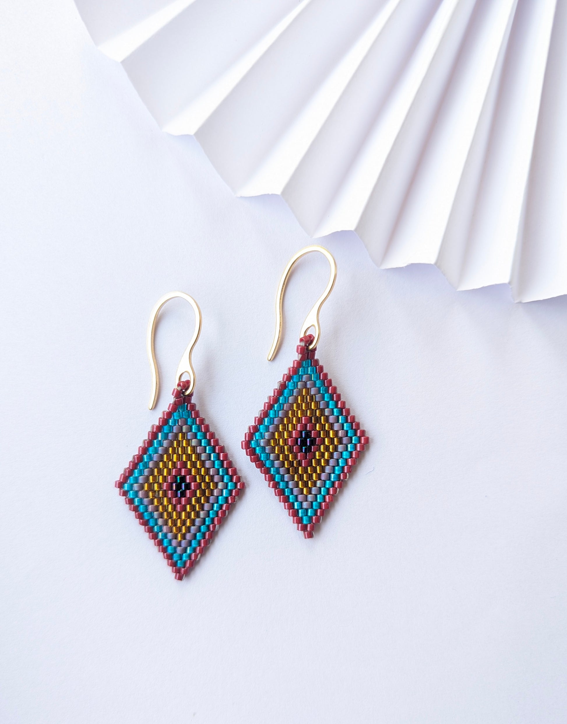 Maira Necklace Handmade Beaded Gold White Blue Turquoise Red Wooden Components Brass