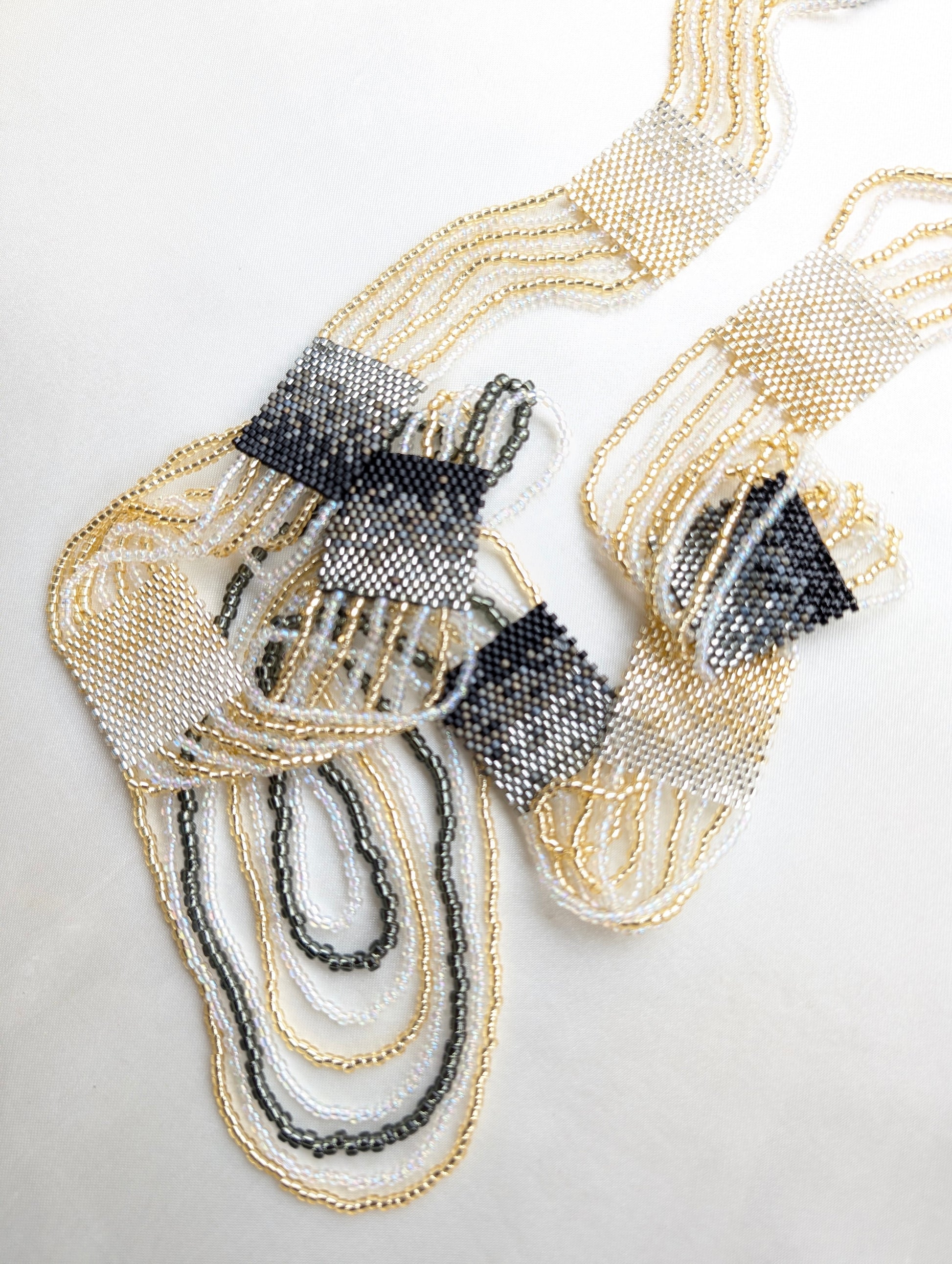 Meher Gold Silver Grey Handmade Beaded Statement Necklace