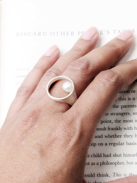MoonStruck Ring 92.5 Sterling Silver Pearl White