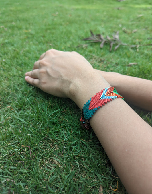 Handmade Beaded Glass Bracelet Miyuki Delica Stainless Steel Woven Red Blue Green Gold