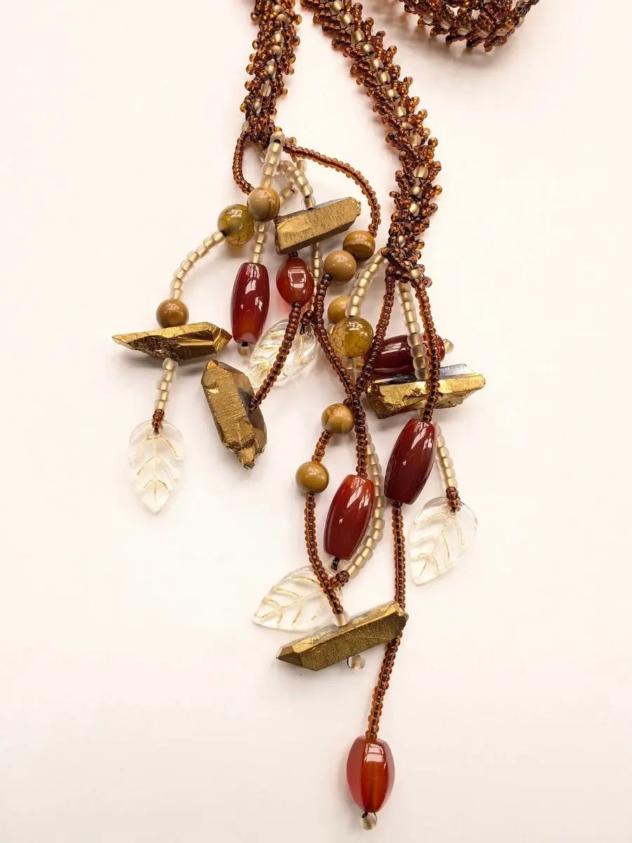 Nyra Brown Lariat Beaded Necklace