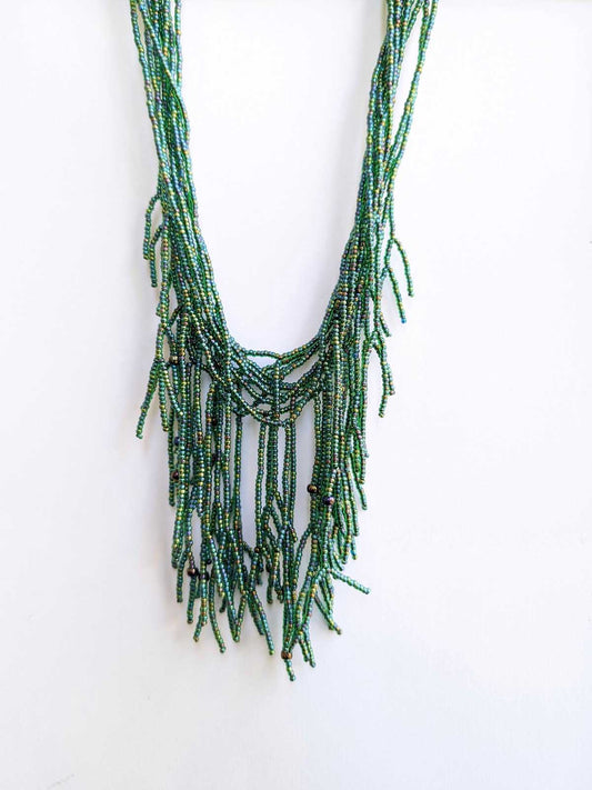 Olive Willow Handmade Beaded Necklace Metallic Green