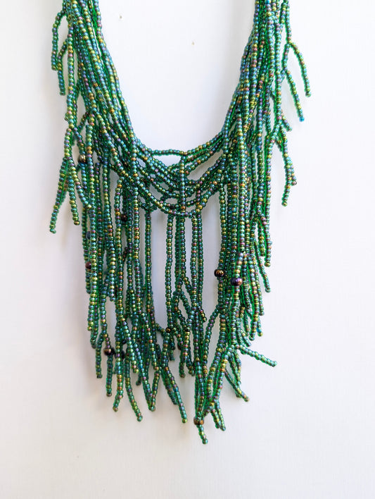Olive Willow Handmade Beaded Necklace Metallic Green