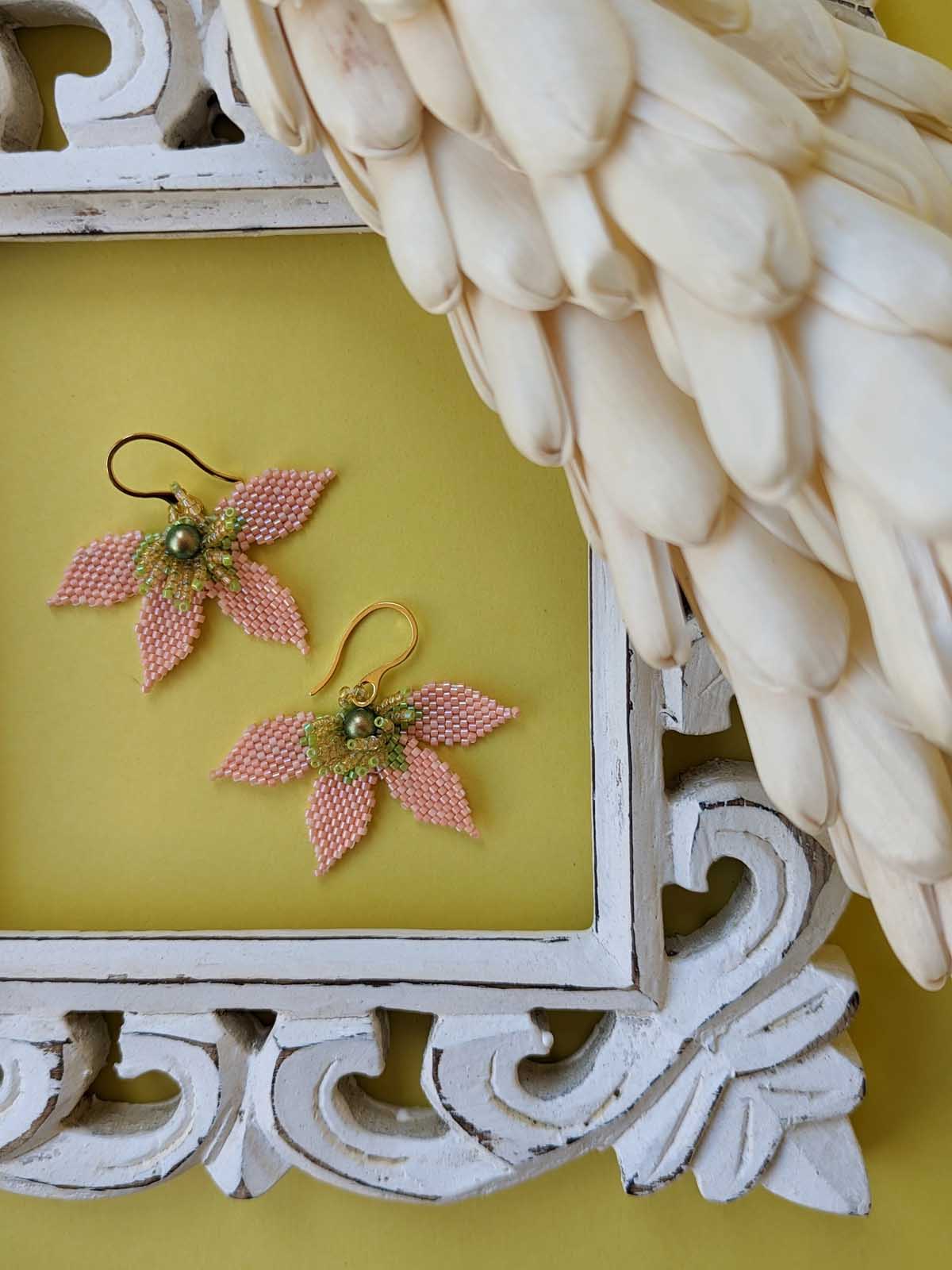 Asiatic Lily Earrings in Peach & Green