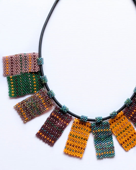 Poppy Handmade Beaded Necklace Orange Green Black Blue Pink