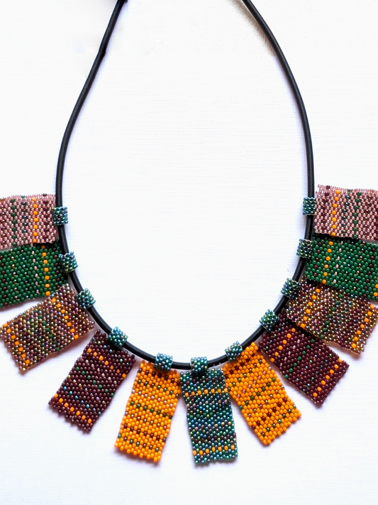 Poppy Handmade Beaded Necklace Orange Green Black Blue Pink