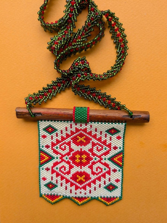 Handmade Beaded Multicolor Wood Element Necklace