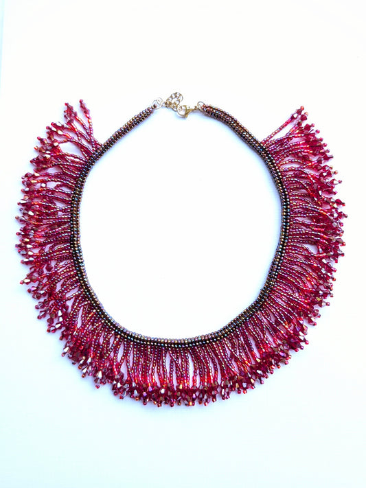 Ruby Rush Handmade Beaded Necklace Red Pink