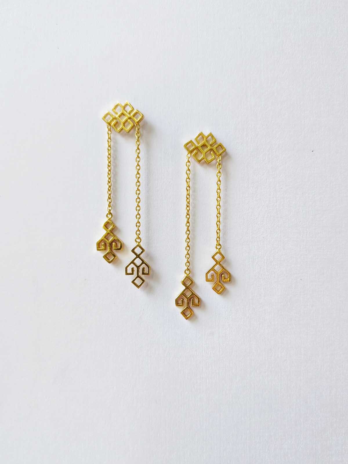 Jharna 92.5 Sterling Silver Earrings 22kt Gold Plated Stud Dangler