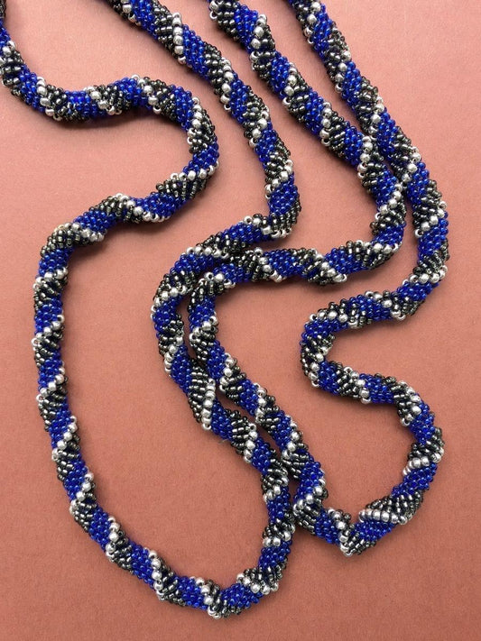 Handmade Beaded Silver Blue Necklace