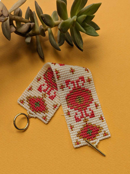 Handmade Beaded Glass Bracelet Miyuki Seed Stainless Steel Red Beige Gold Cream Weaving