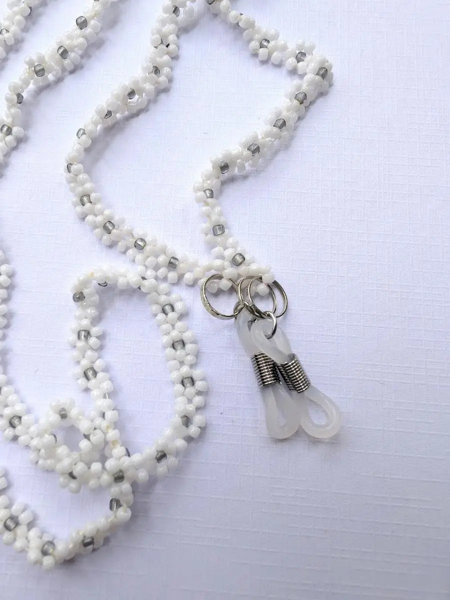 White & Grey Beaded Eyeglass Chain