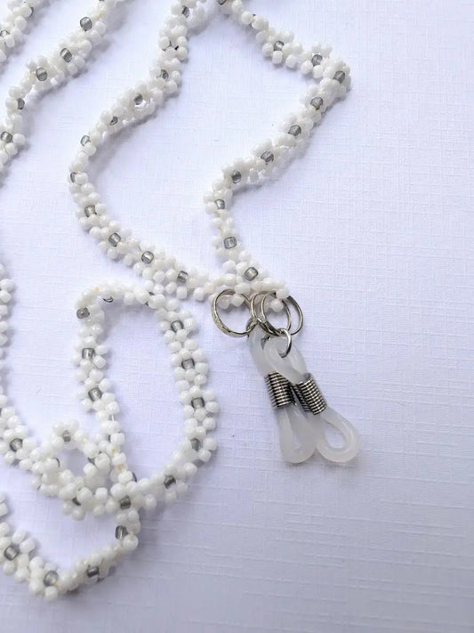 White & Grey Beaded Eyeglass Chain