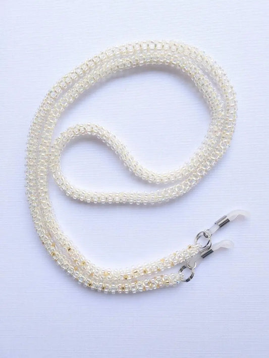 White & Gold Beaded Eyeglass Chain