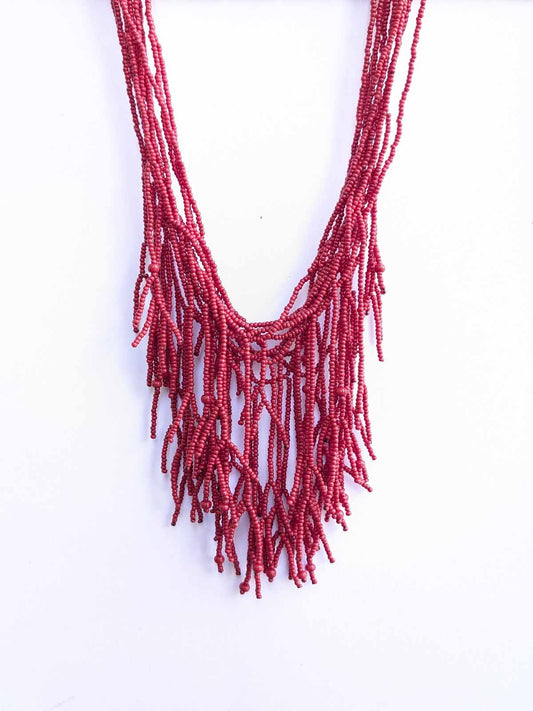 Crimson Willow Red Handmade Beaded Necklace