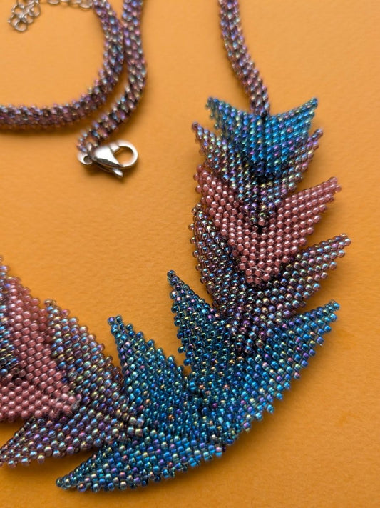 Handmade Beaded Blue Purple Multicolor Necklace