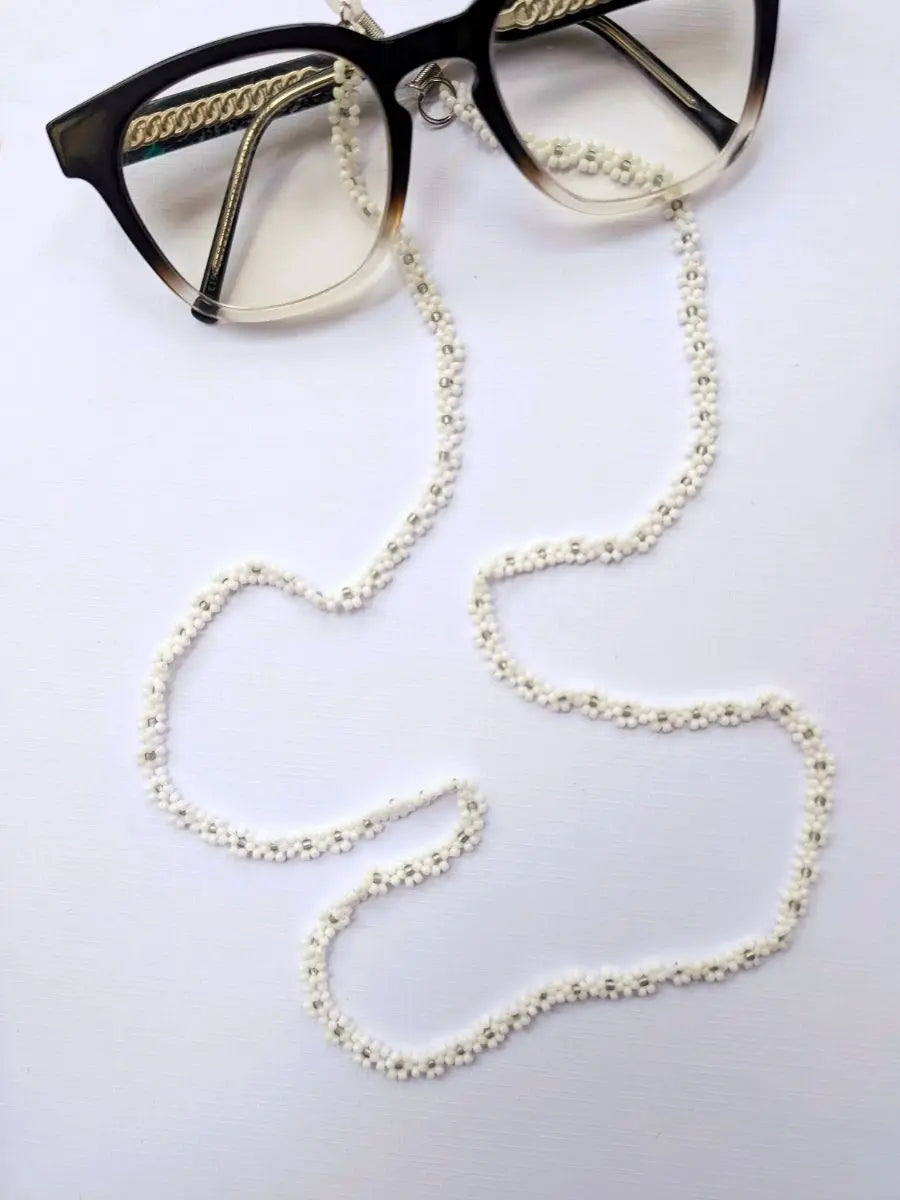 White & Grey Beaded Eyeglass Chain
