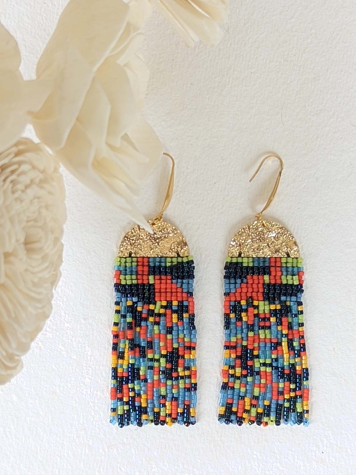 Abstract Fringe multicolor handmade beaded earrings