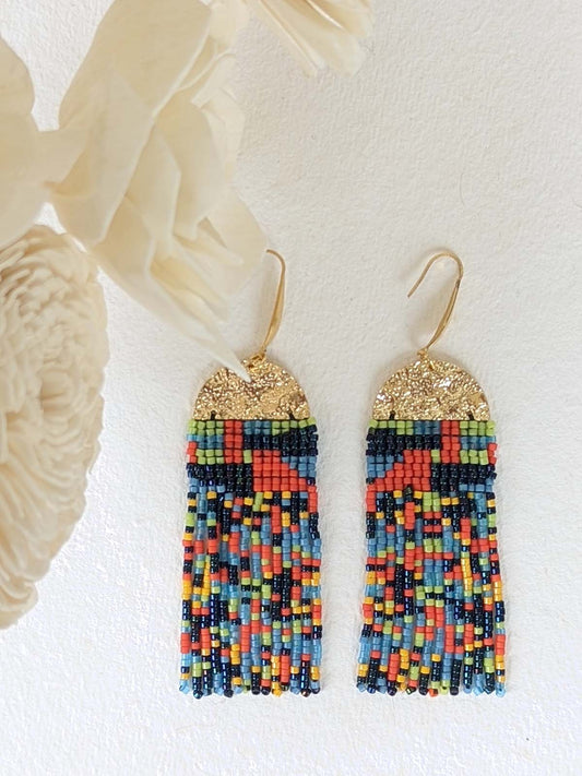 Abstract Love Handmade Beaded Earrings Multicolor Orange Blue Black Yellow Gold