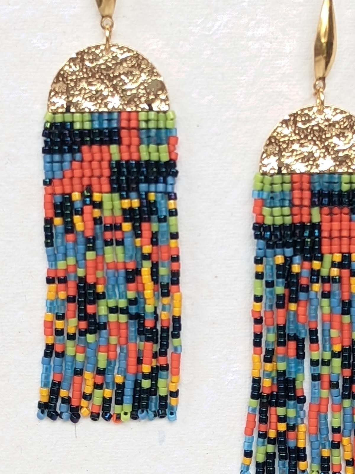 Abstract Love Handmade Beaded Earrings Multicolor Orange Blue Black Yellow Gold