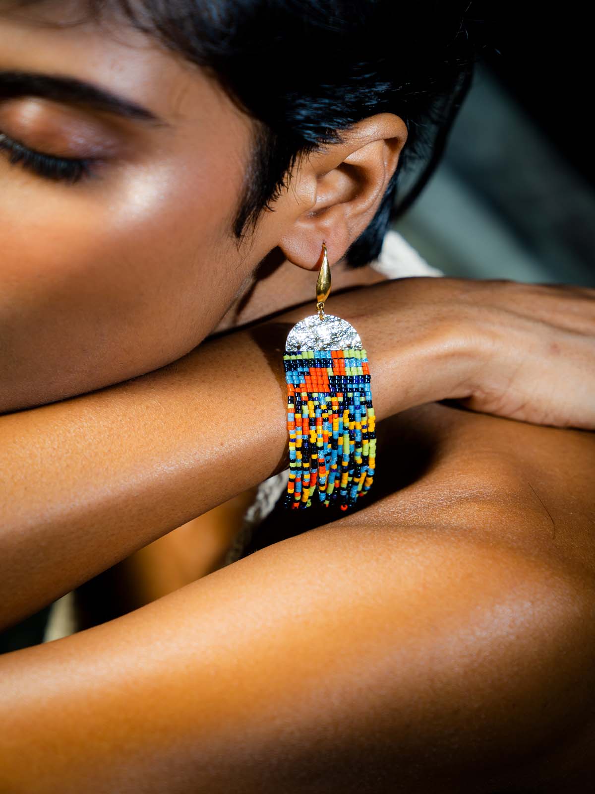 Abstract Love Handmade Beaded Earrings Multicolor Orange Blue Black Yellow Gold